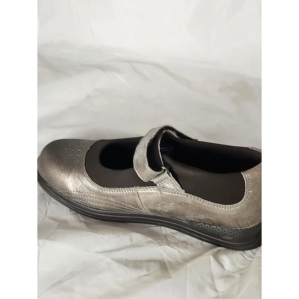 DREW Women's Rose Mary Jane Shoes Silver Metallic Leather‎ Comfort Size 7W nurse